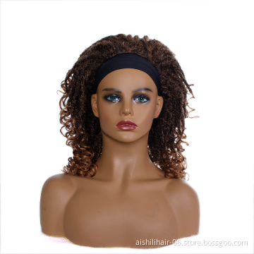 Headband wigs synthetic ombre brown heat resistant  fiber afro twist curly synthetic hair wigs for black women